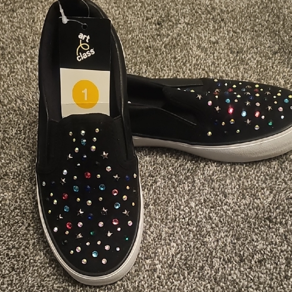 Art Class Women's Black Sneakers with Multicolor Studs